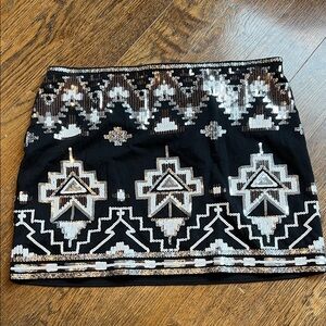 Sequin Embellished Black and Silver Skirt